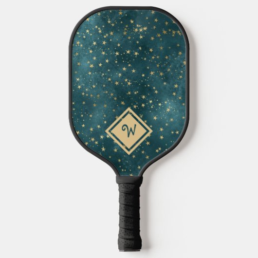 Gouden Sterpatroon met Gouden Monogram Initiaal Pickleball Paddle (Voorkant)