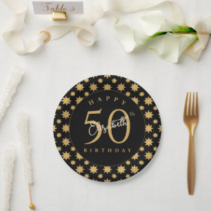 Gouden sterren 50e verjaardag aangepaste naam papieren bordje