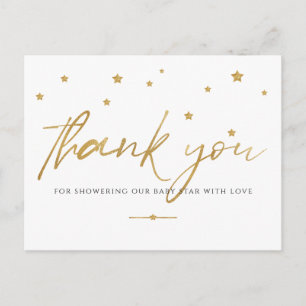 Gouden sterren babyshower bedankje briefkaart