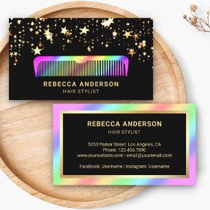 Gouden sterren Confetti Regenboog Kam Haarstylist Visitekaartje