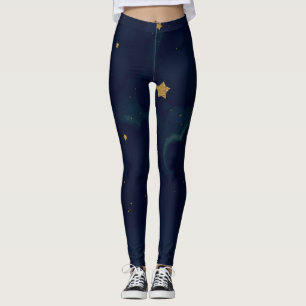 Gouden sterren en donkerblauwe lucht Wolken Mooie Leggings