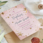 Gouden Sterren en Roze Meisje Doop Kaart