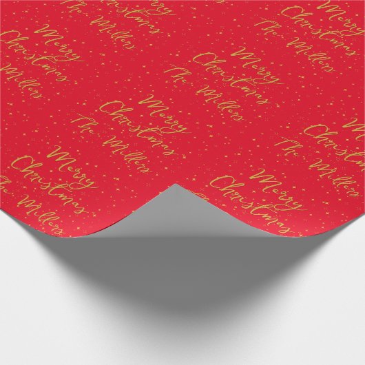 Gouden Sterren en Sparkles Custom Red Merry Christ Cadeaupapier (Hoek)