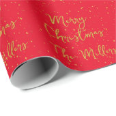 Gouden Sterren en Sparkles Custom Red Merry Christ Cadeaupapier (Rol Hoek)