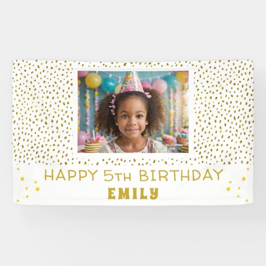 Gouden Sterren Faux Glitter Verjaardagsfeestje Mei Spandoek (Horizontaal)