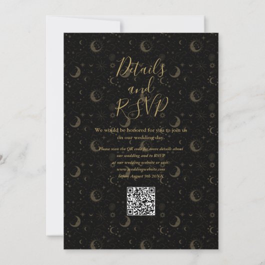 Gouden Sterren Maan Celestial QR Code Bruiloft Kaart (Achterkant)