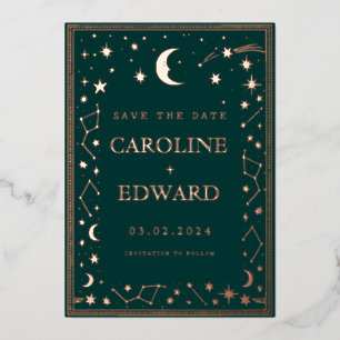 Gouden Sterren Maan Celestial Save the Date Folie Uitnodiging