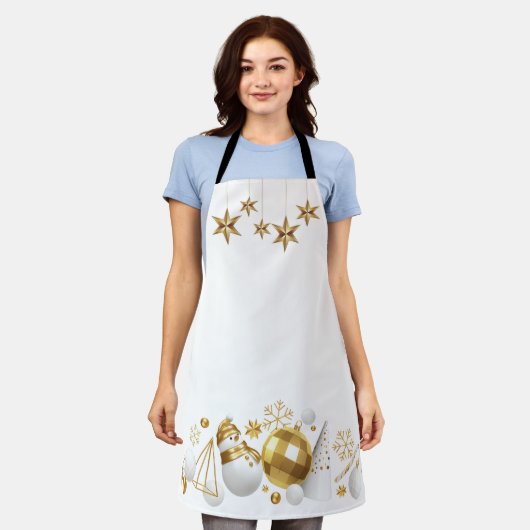 Gouden Sterren met Gouden en Witte Kerstversiering Schort (Gedragen)