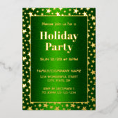 Gouden sterren moderne typografie kerstfeest groen folie uitnodiging (Voorkant)