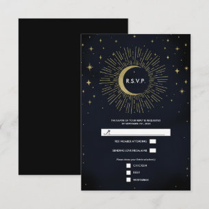 Gouden sterren Nacht Hemel Zonnekracht Maan RSVP Kaartje