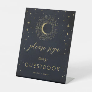 Gouden sterren Nacht Hemelse Zonnekrans Gastboek H Reclamebord Met Voetstuk