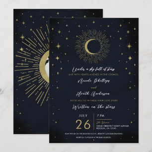 Gouden sterren Nacht Hemelse zonnestraal Foto Brui Kaart