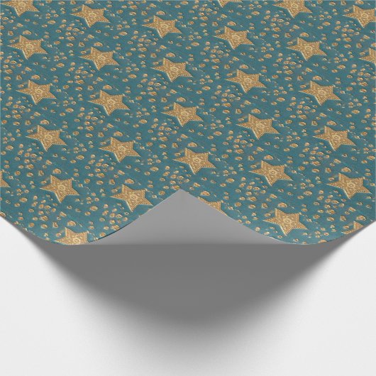 Gouden sterren op Blue Night Sky Pattern Elegant Cadeaupapier (Hoek)