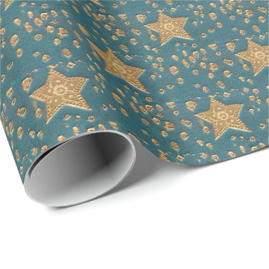 Gouden sterren op Blue Night Sky Pattern Elegant Cadeaupapier (Rol Hoek)