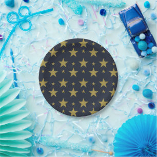 Gouden sterren op marineblauw – Elegant en tijdloo Papieren Bordje