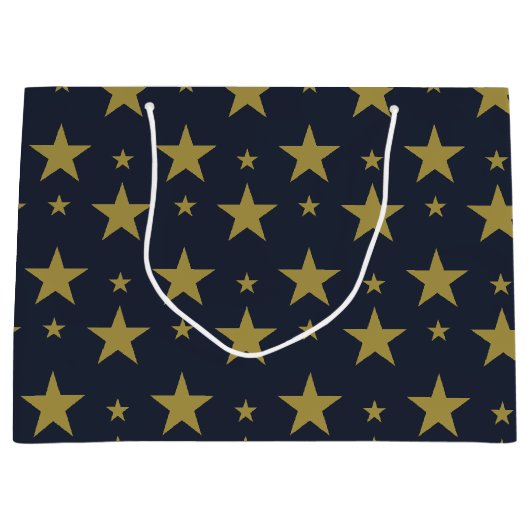 Gouden sterren op Navy Blue - Elegant en tijdloos Groot Cadeauzakje (Voorkant)