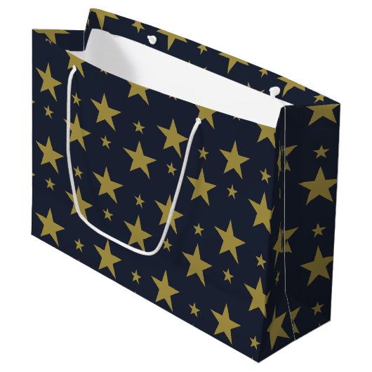 Gouden sterren op Navy Blue - Elegant en tijdloos Groot Cadeauzakje (Voorkant Gekanteld)