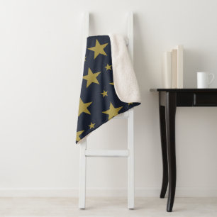Gouden sterren op Navy Blue - Elegant en tijdloos Sherpa Deken
