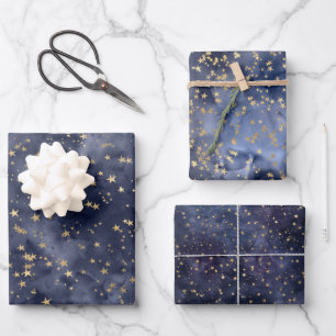 Gouden sterren op Navy Night Sky Inpakpapier Vel