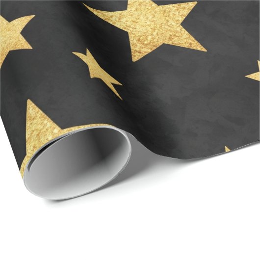 Gouden sterren op zwart van Natasha Us Cadeaupapier (Rol Hoek)