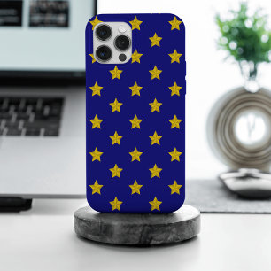 Gouden sterren patroon, marineblauw, exclusief iPhone 15 pro max hoesje