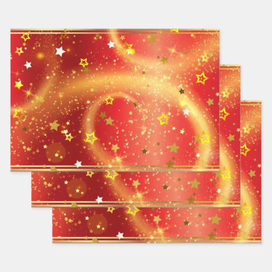 Gouden Sterren Sparkles en Licht op Rood Inpakpapier Vel (Set)
