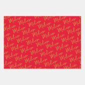 Gouden Sterren & Sparkles Gepersonaliseerd Rood Inpakpapier Vel (Voorkant 2)