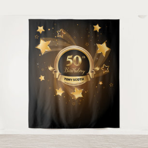 Gouden Sterren Verjaardagsfeest Tapijt Achtergrond Wandkleed