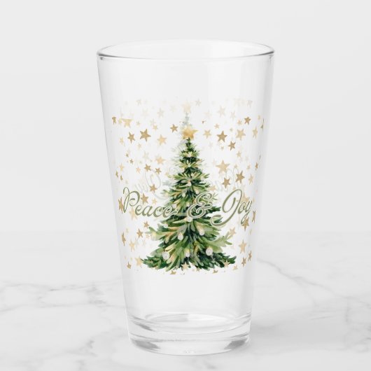 Gouden sterren Vrede en vreugde Groene kerstboom Glas (Voorkant)