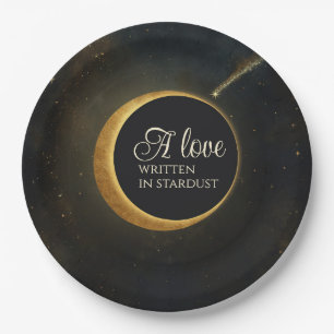 Gouden Sterrenstof Eclips Hemels Huwelijk Papieren Bordje