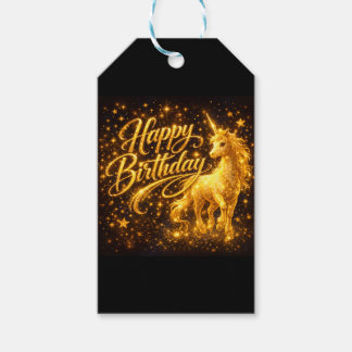 Gouden sterrenstof verjaardag — Fantasie eenhoorn Cadeaulabel