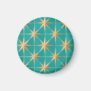 Gouden stervlam geometrisch turquoise midcentury magneet