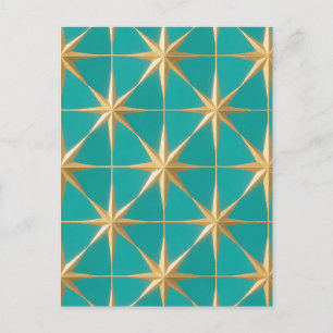 Gouden stervlam geometrische turquoise midcentury briefkaart