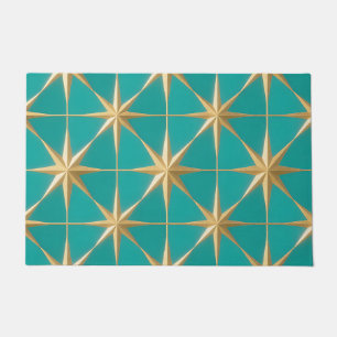 Gouden stervormige geometrische turquoise midcentu deurmat