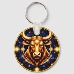 Gouden Stier Met Kosmisch Dierenriemsymbool Sleutelhanger