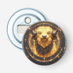 Gouden Stier Stier Binnen een Cirkelvormig Dierenr Button Flesopener