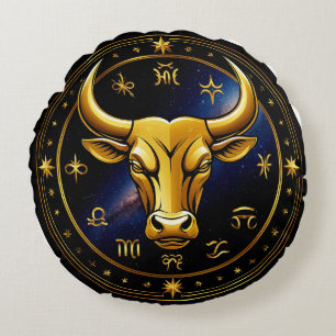 Gouden Stier Stier Binnen een Cirkelvormig Dierenr Rond Kussen