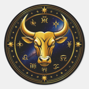 Gouden Stier Stier Binnen een Cirkelvormig Dierenr Ronde Sticker