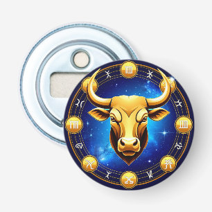 Gouden Stier Stier In Kosmische Dierenriem Cirkel Button Flesopener