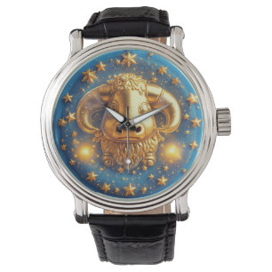 Gouden Stier Symbool Op Blauwe Cirkel Horloge