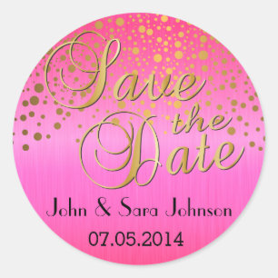 Gouden Stippen & Roze personaliseren Bruiloft Ronde Sticker