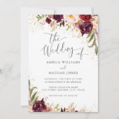 Gouden stof Bourgondië Floral Fall Wedding Kaart (Voorkant)