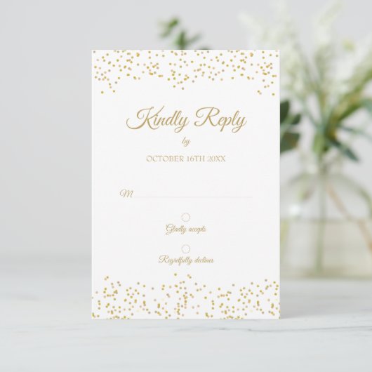 Gouden Stof Confetti Elegante Chic Jubileum RSVP (Staand voorkant)