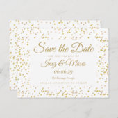 Gouden Stof Confetti Save the Date Briefkaart (Voorkant / Achterkant)