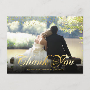 Gouden Stof Confetti Script Bedankt Trouwfoto Briefkaart