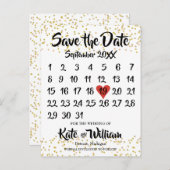 Gouden Stof Liefdes Hart Kalender Bewaar de Datum Aankondigingskaart (Voorkant / Achterkant)