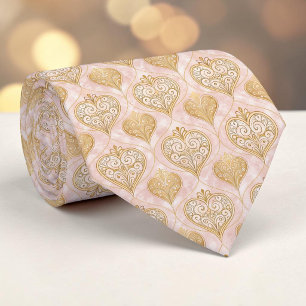 Gouden & Stof Roze Elegante Hart Custom Heren Das