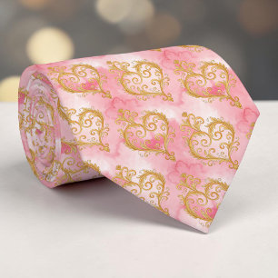 Gouden & Stof Roze Elegante Hart Custom Heren Das