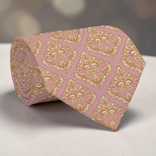 Gouden & Stof Roze Elegante Hart Custom Necktie Stropdas