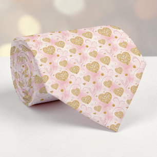Gouden & Stof Roze Elegante Hart Custom Necktie Stropdas